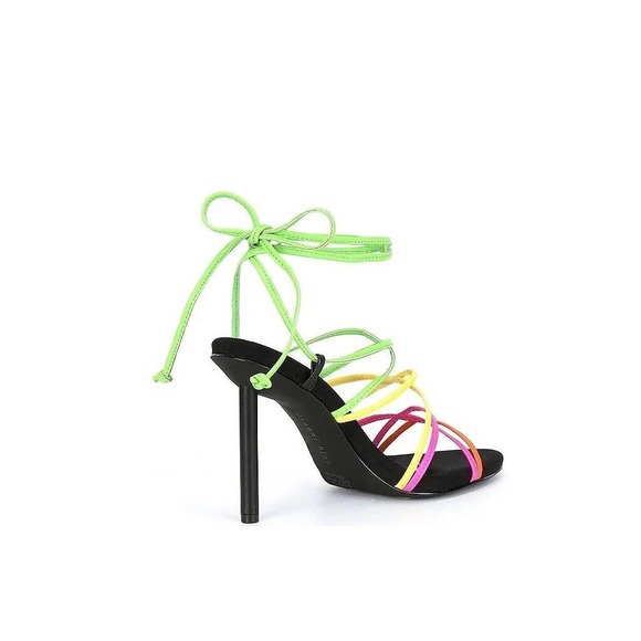 Gianni Bini Multicolor Strappy Heels green neon yellow pink black sexy tropical - Picture 2 of 10